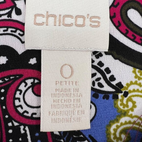 Chicos Women's Petite Small O Paisley Print Ruffle Blouse Multicolor 3/4 Sleeve - Picture 3 of 8